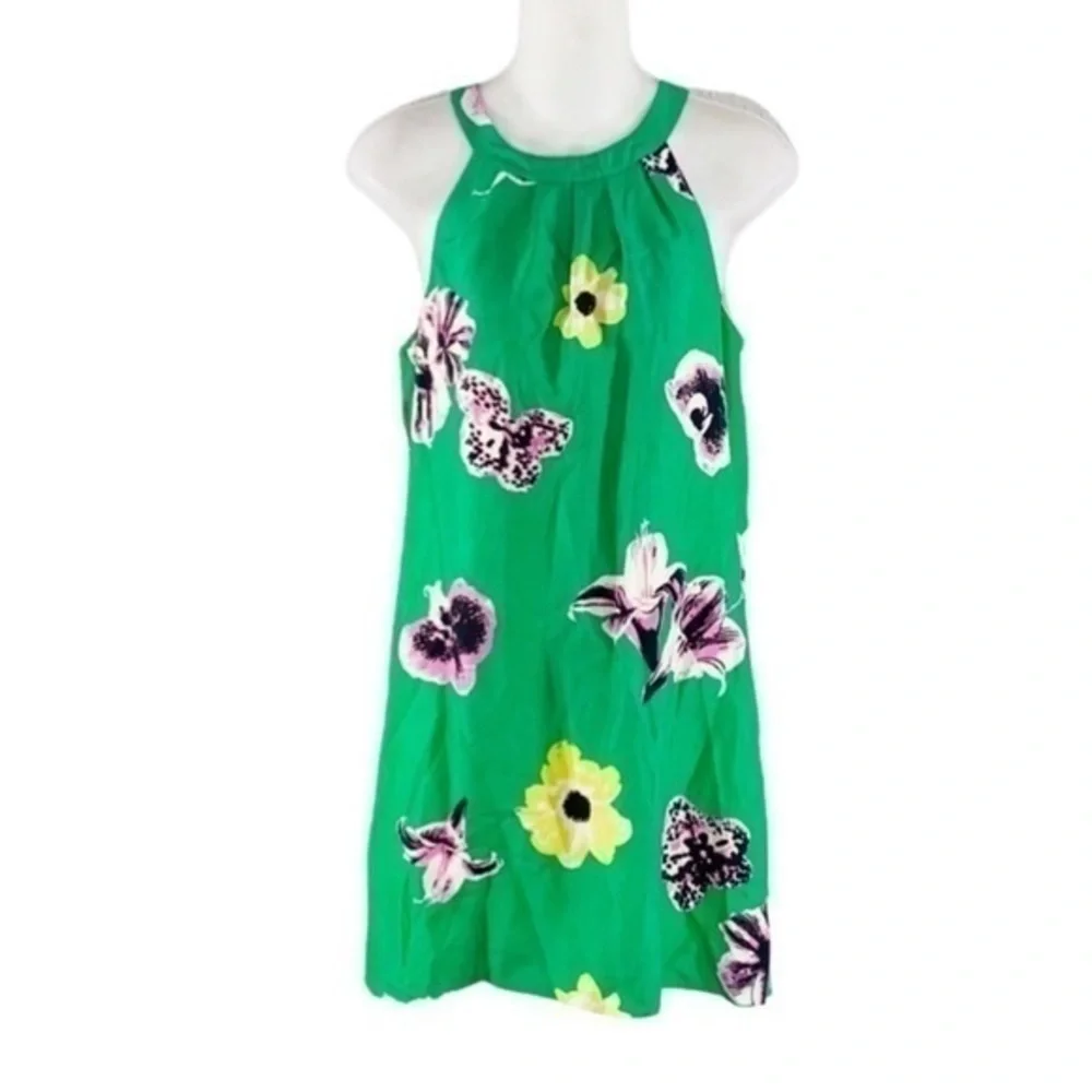 J. Crew green floral silk halter shift dress